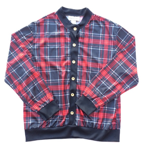 Vintage Tops - Vintage Grunge Tartan Plaid Gold Button Cardigan